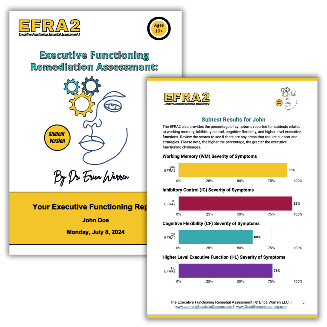 sample pages for the EFRA2 assessment executive function report