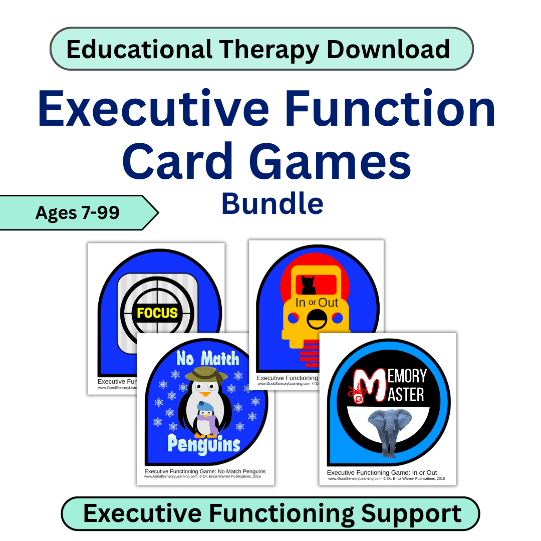 Educational therapy download for executive function card games with game cards displayed.