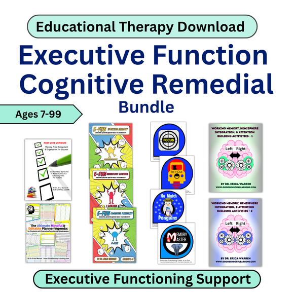 Educational therapy download bundle for executive function cognitive remedial support with various resources and tools.