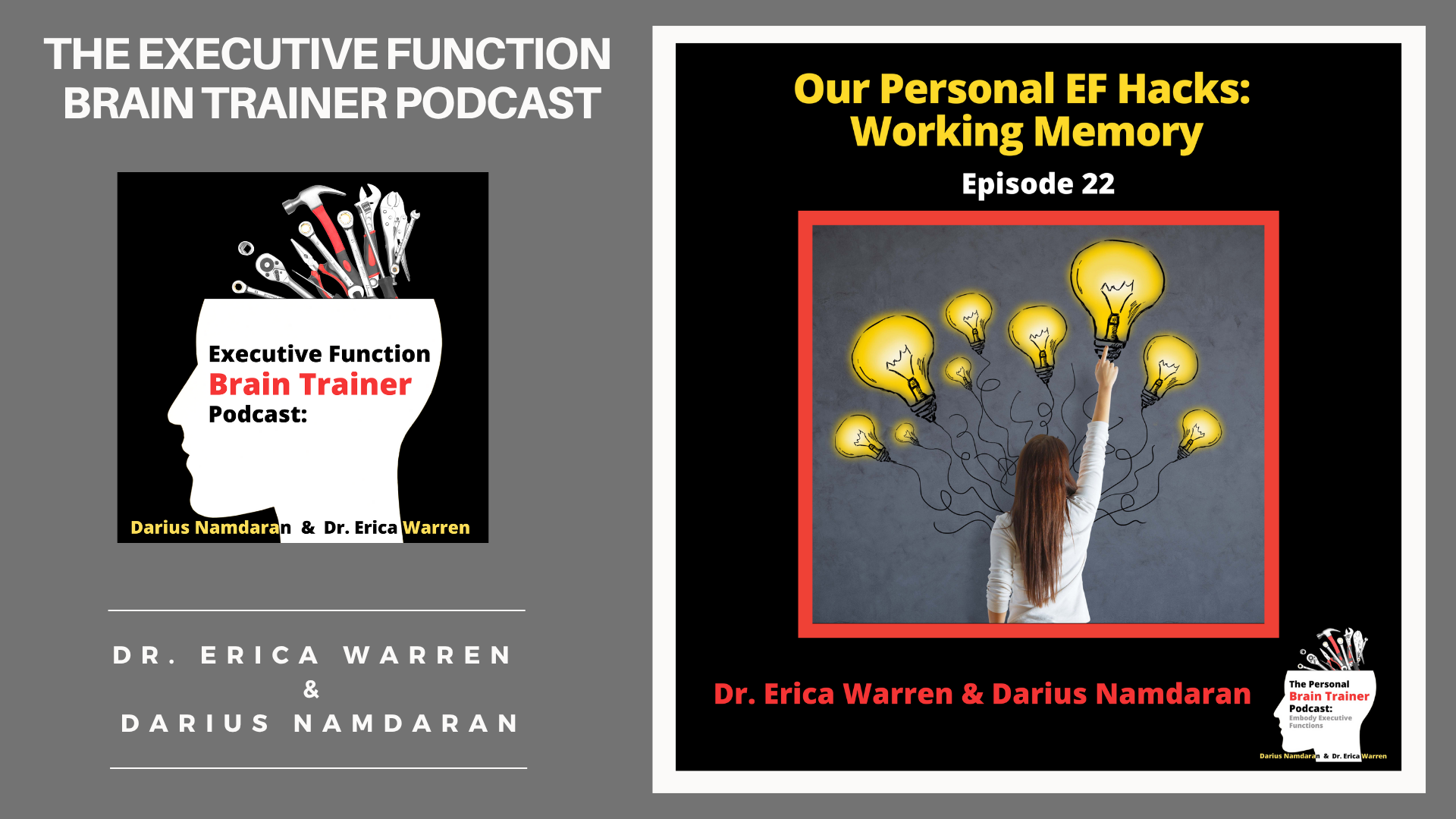 Promotional graphic for 'The Executive Function Brain Trainer Podcast' on working memory with episode details and branding.