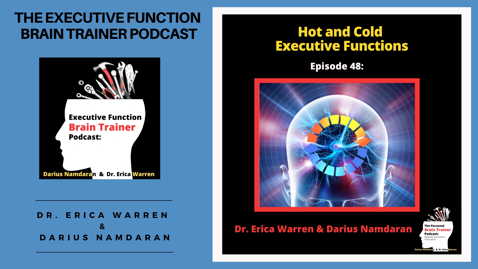 Podcast episode cover for 'The Executive Function Brain Trainer Podcast' with a brain - for hot and cold executive functions