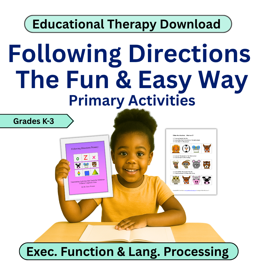 Book cover with a child holding a tablet displaying educational content, with text about educational therapy download and activities.