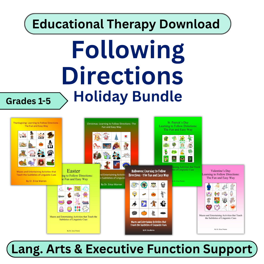 Educational therapy download bundle for following directions with colorful covers on a white background.