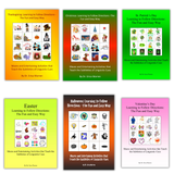 Holiday-themed following directions workbooks by Dr. Erica Warren using mazes and visual activities to strengthen listening skills and understanding of linguistic cues.