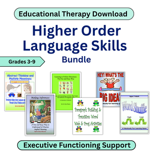 Educational therapy download bundle for higher order language skills with book covers displayed.