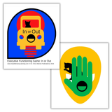 Executive functioning game “In or Out” featuring visual cards that help students practice inhibitory control, decision-making, and self-regulation through playful, rule-based challenges