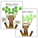 Main I-Deer graphic organizer using a playful deer-and-apples visual to help students identify a main idea and organize supporting details in reading and writing