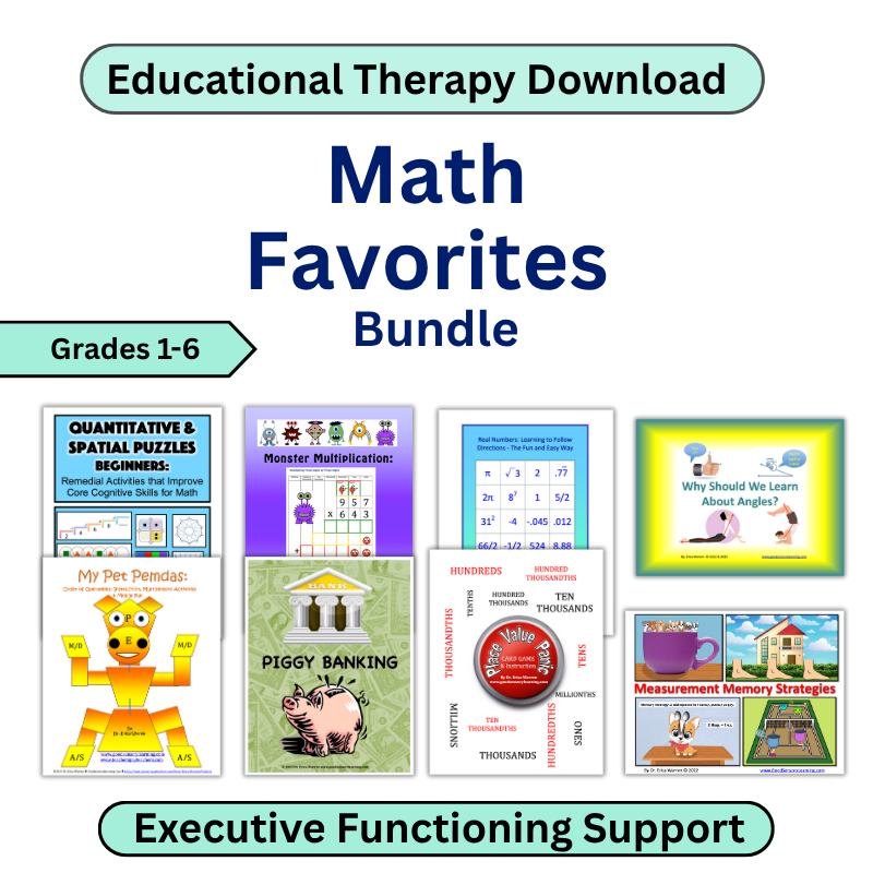 Educational therapy download bundle for math with various colorful book covers on a white background.
