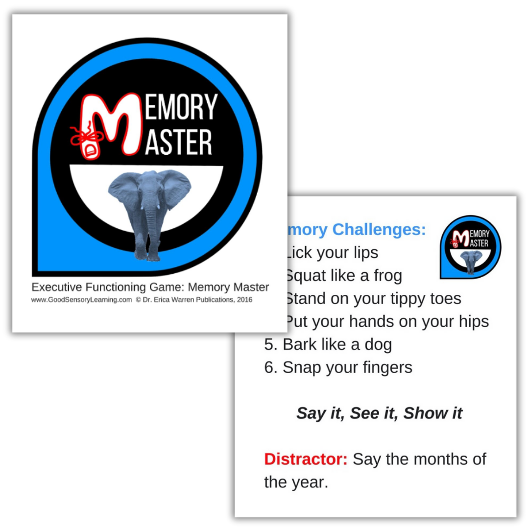 Memory Master executive functioning game featuring multisensory challenges that strengthen working memory, attention, and self-regulation skills through movement and recall activities