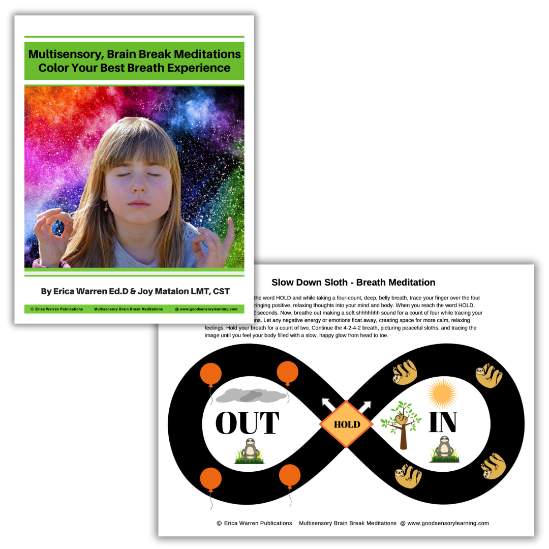 Multisensory brain break meditation resource featuring guided breathing visuals that help students slow down, regulate emotions, and refocus through mindful movement and imagery