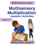 Kids doing Multisensory Multiplication activities on white background