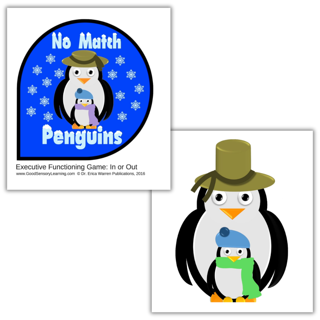 No Match Penguins executive functioning game featuring playful penguin characters that help students practice categorization, flexible thinking, and decision-making skills