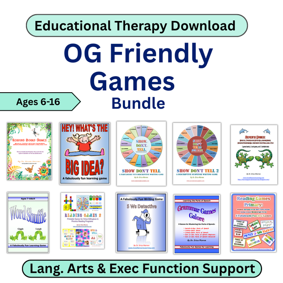 Educational therapy download bundle for ages 6-16 with various game covers.