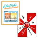 Place Value Panic multisensory math resource with place value charts and card game spinner teaching ones, tens, hundreds, and thousands