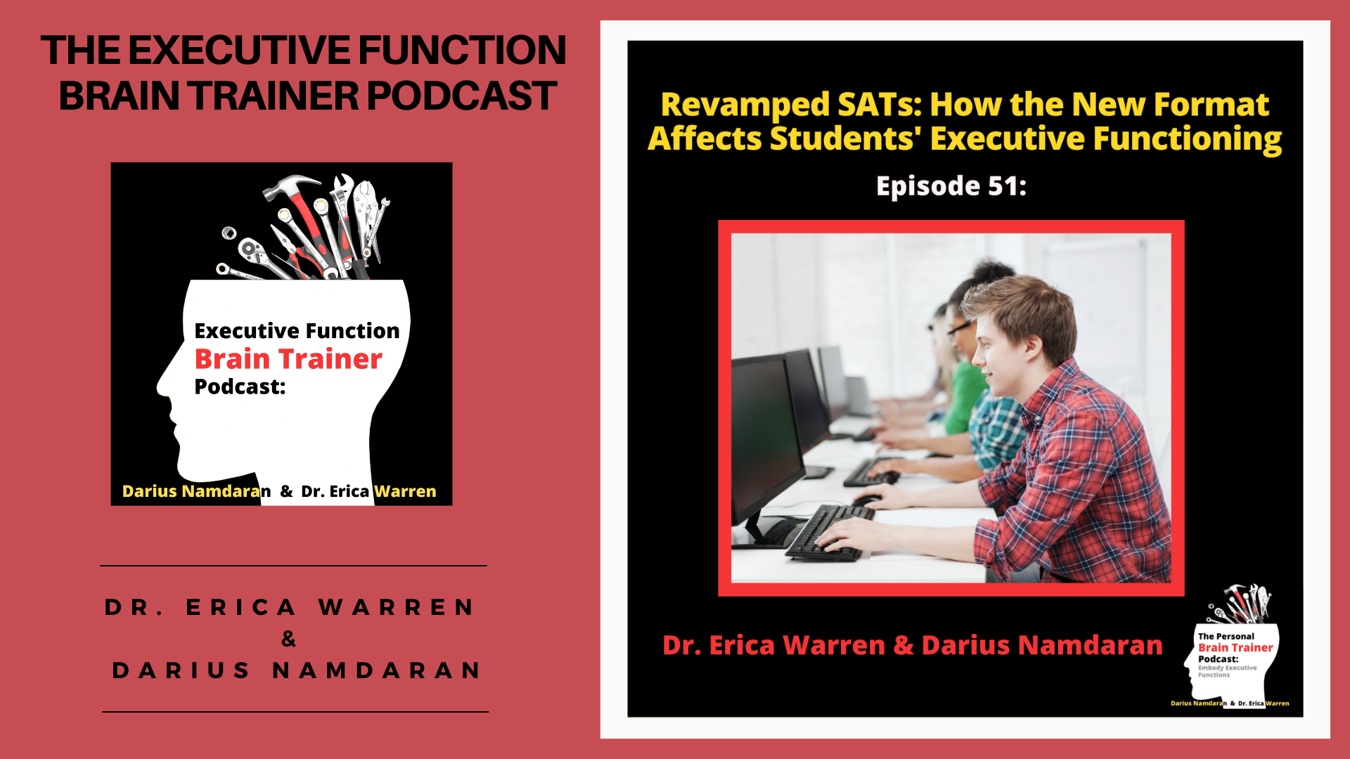Podcast episode cover for 'The Executive Function Brain Trainer Podcast' and 'Revamped SATs'.