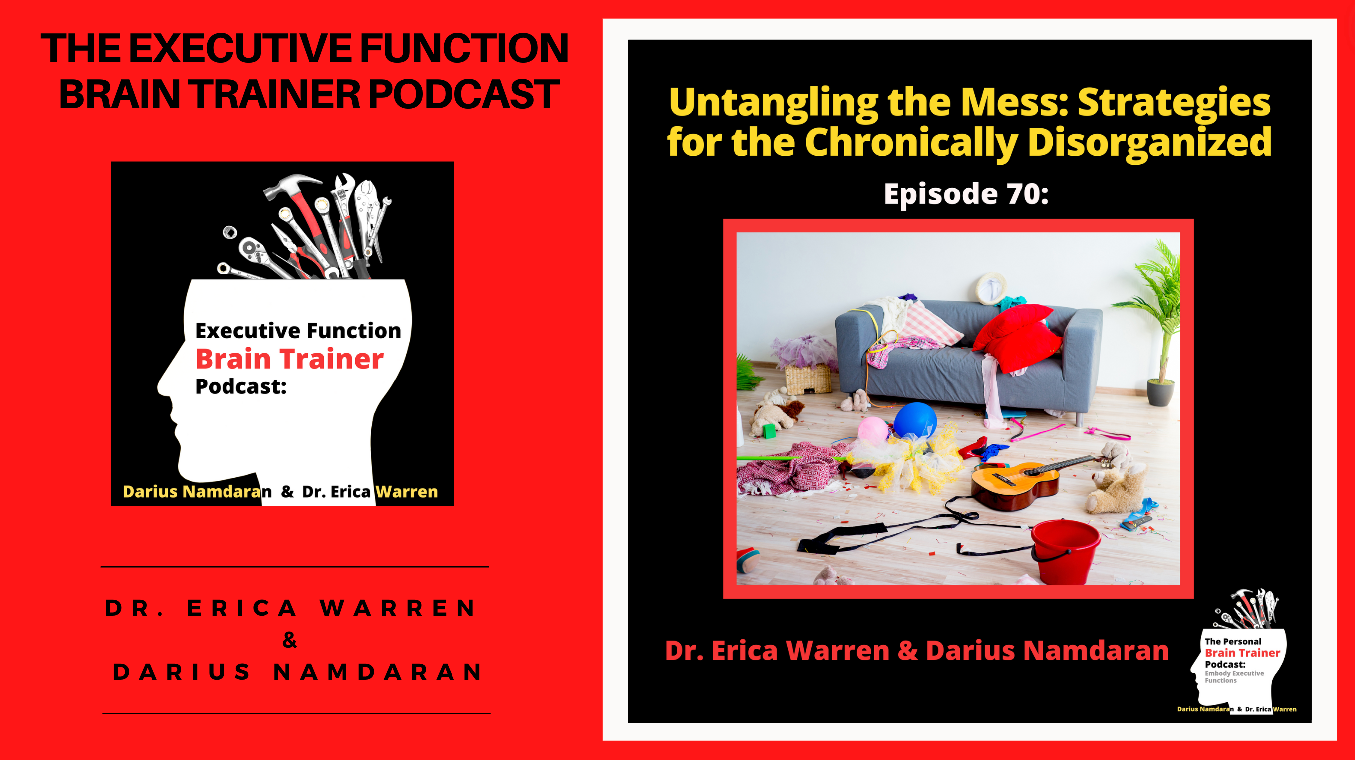 Podcast on the chronically disorganized and executive functioning.  The image is of a messy room.