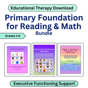 Educational therapy download bundle for reading and math with colorful covers on a white background.