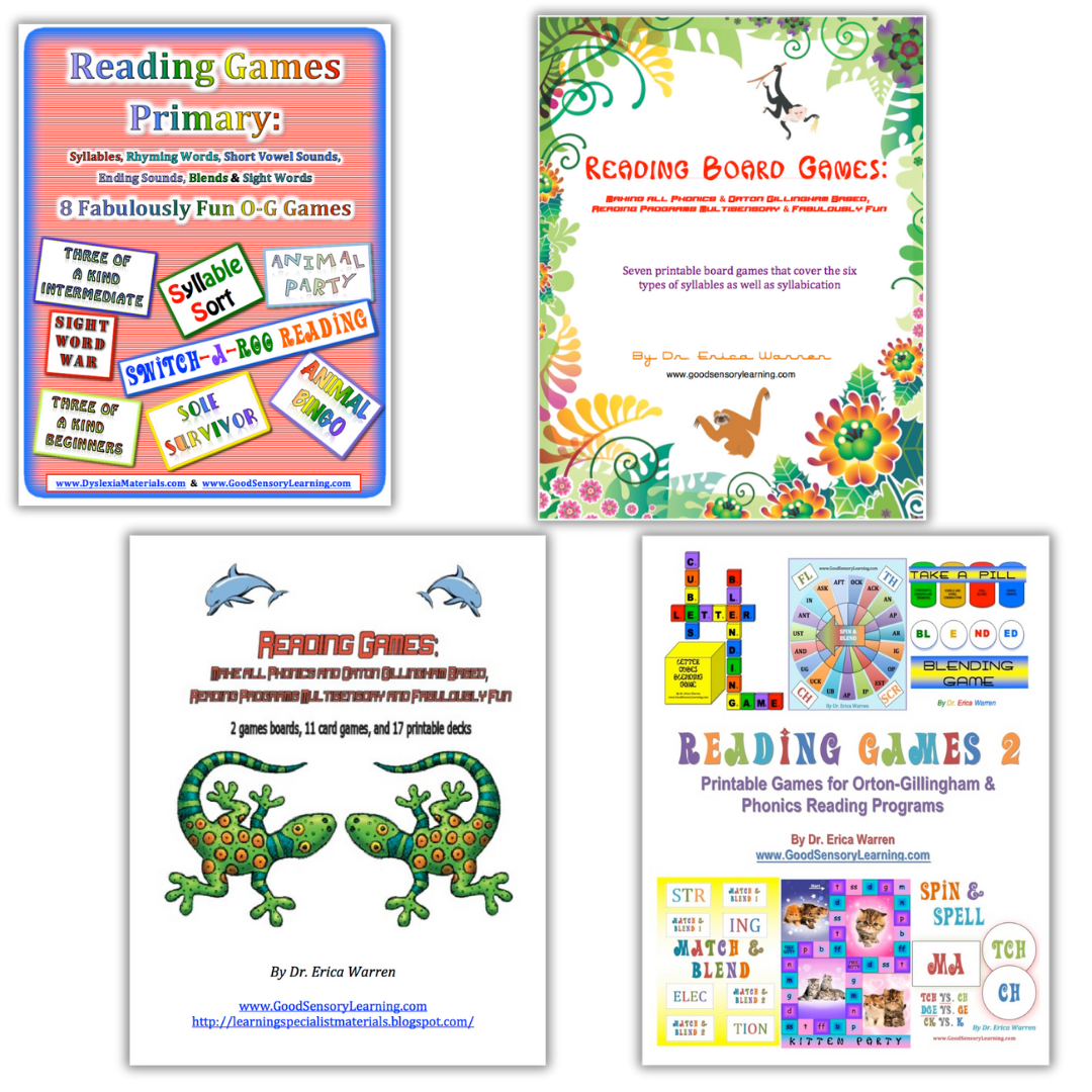 Reading Games bundle featuring Orton-Gillingham phonics board games for syllables, blending, decoding, and multisensory reading instruction by Dr. Erica Warren