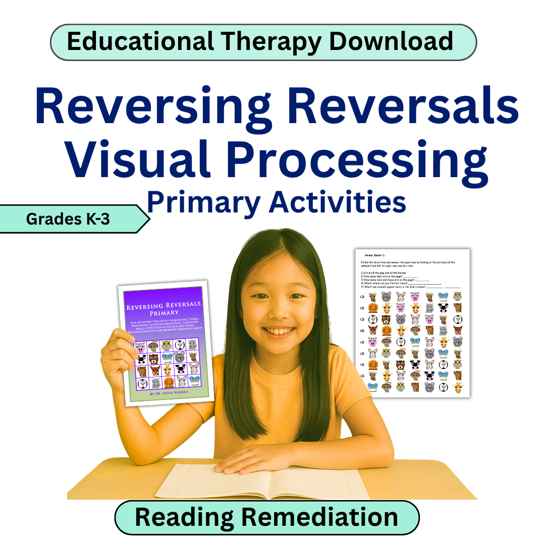 Book cover of 'Reversing Reversals Visual Processing Primary Activities' with a child holding the book.