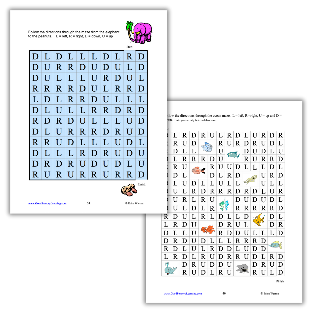 Reversing Reversals maze activities using directional letters to build tracking, sequencing, and visual processing skills by Dr. Erica Warren