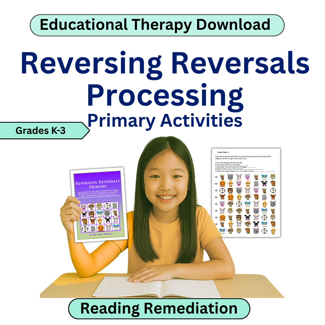 Book cover of 'Reversing Reversals Visual Processing Primary Activities' with a child holding the book.