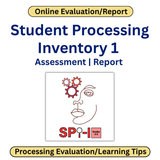 Cover of 'Student Processing Inventory 1' assessment report with a face and gears illustration.
