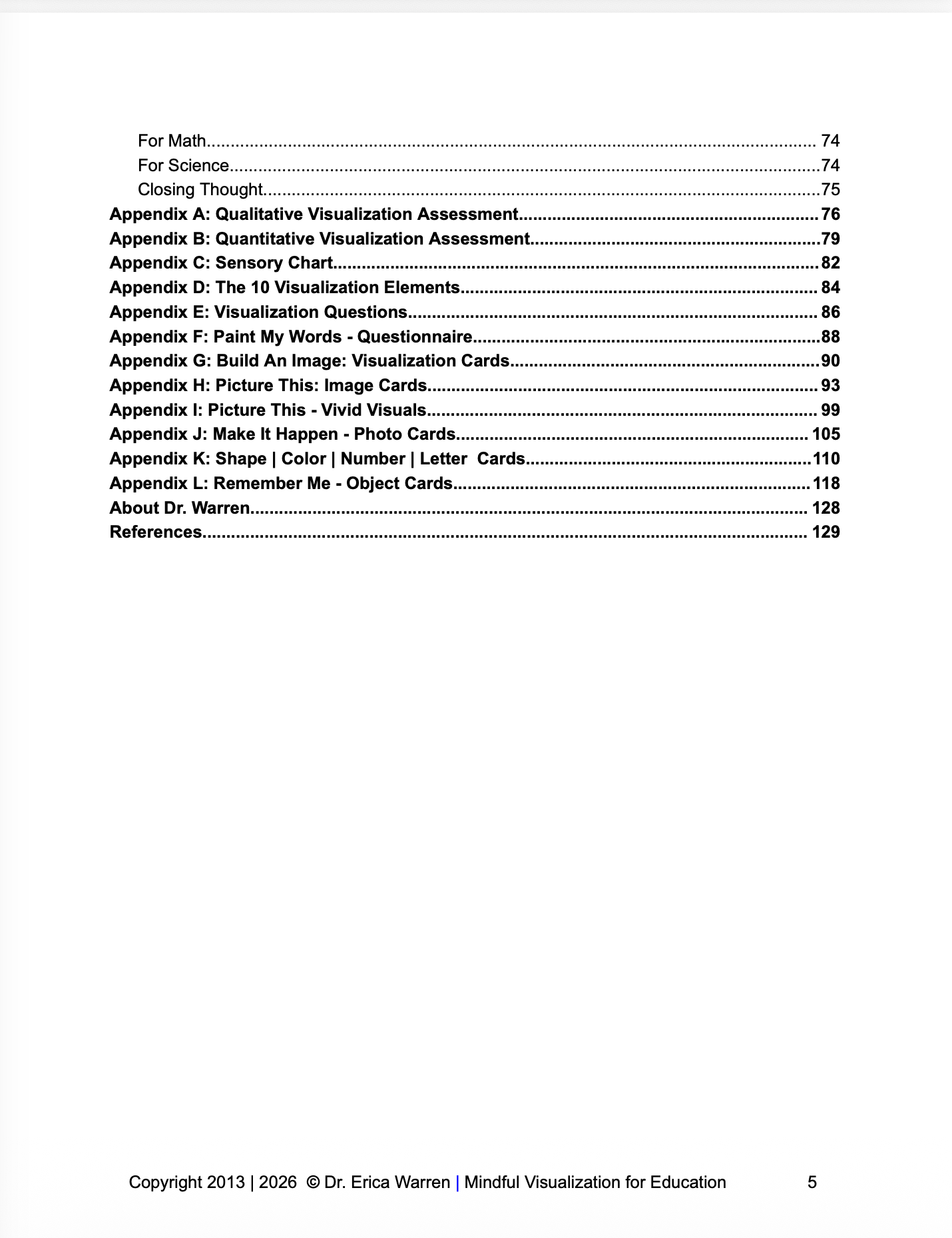 Second table of contents page for a book on visualization techniques.