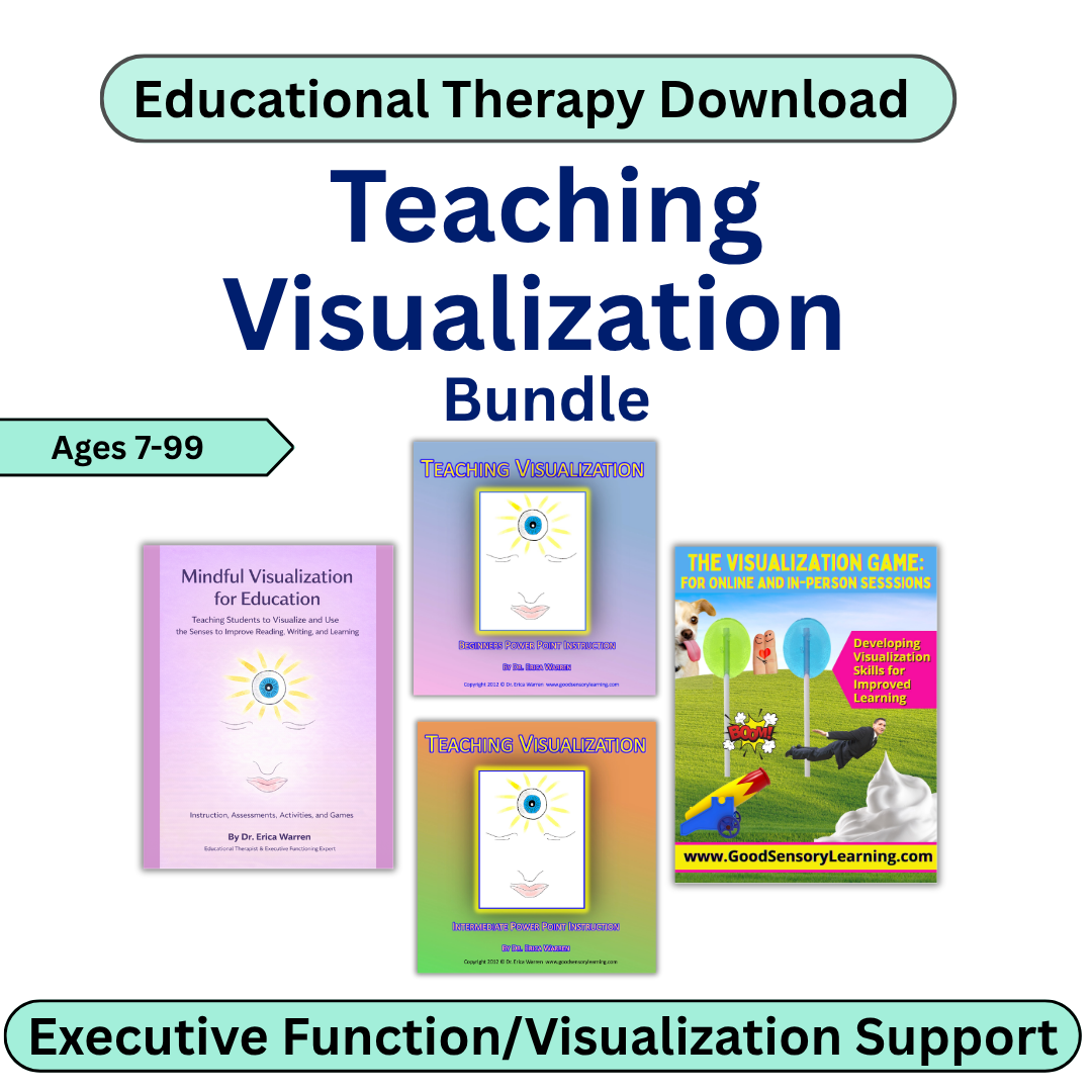 Educational therapy download bundle for teaching visualization with book covers displayed.