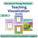Educational therapy download bundle for teaching visualization with colorful book covers on a white background.