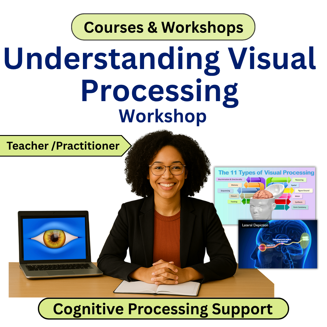 Advertisement for a 'Understanding Visual Processing' workshop with a presenter and related graphics.