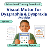 Educational therapy download for visual motor activities with a child holding a worksheet.