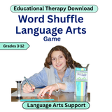 Promotional image for a language arts game with a girl writing at a desk.