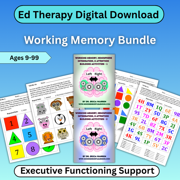 Ed Therapy Digital Download Working Memory Bundle with educational materials on a blue background