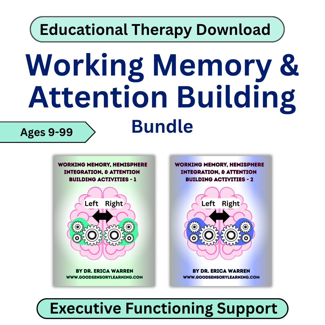 Educational therapy download bundle for working memory and attention building with two book covers displayed.