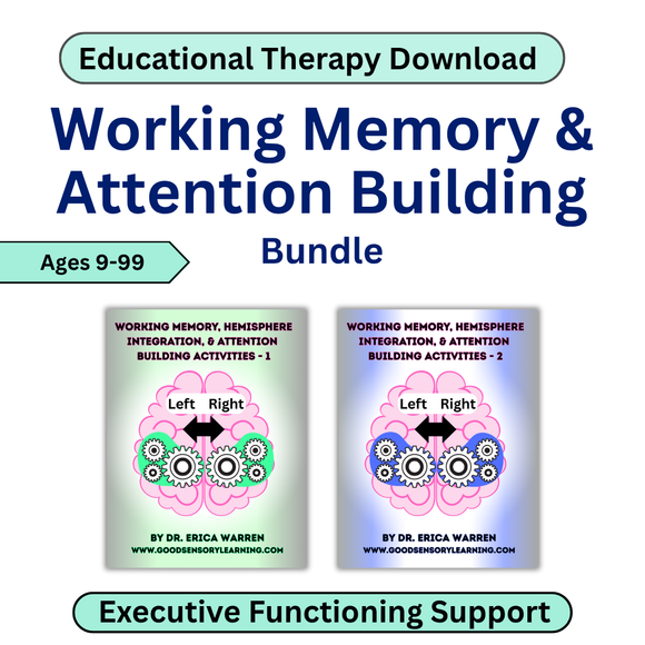 Educational therapy download bundle for working memory and attention building with two book covers displayed.