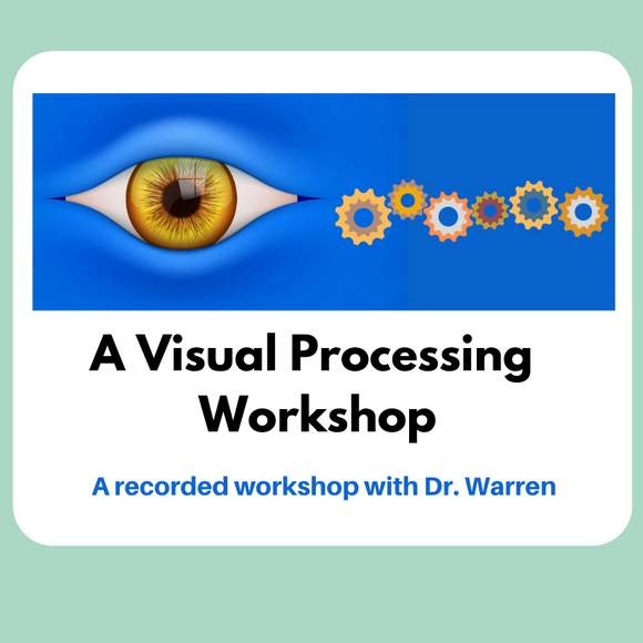 An eye and brain cogs illustrate a visual processing workshop