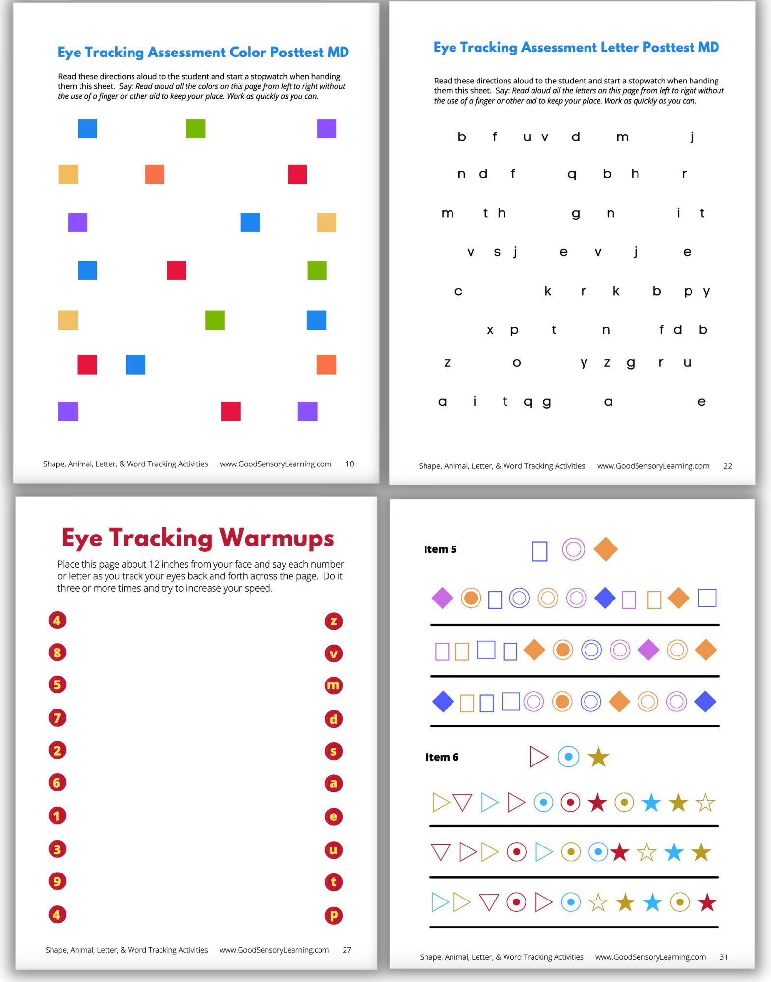 Eye Tracking Assessment Sample Pages
