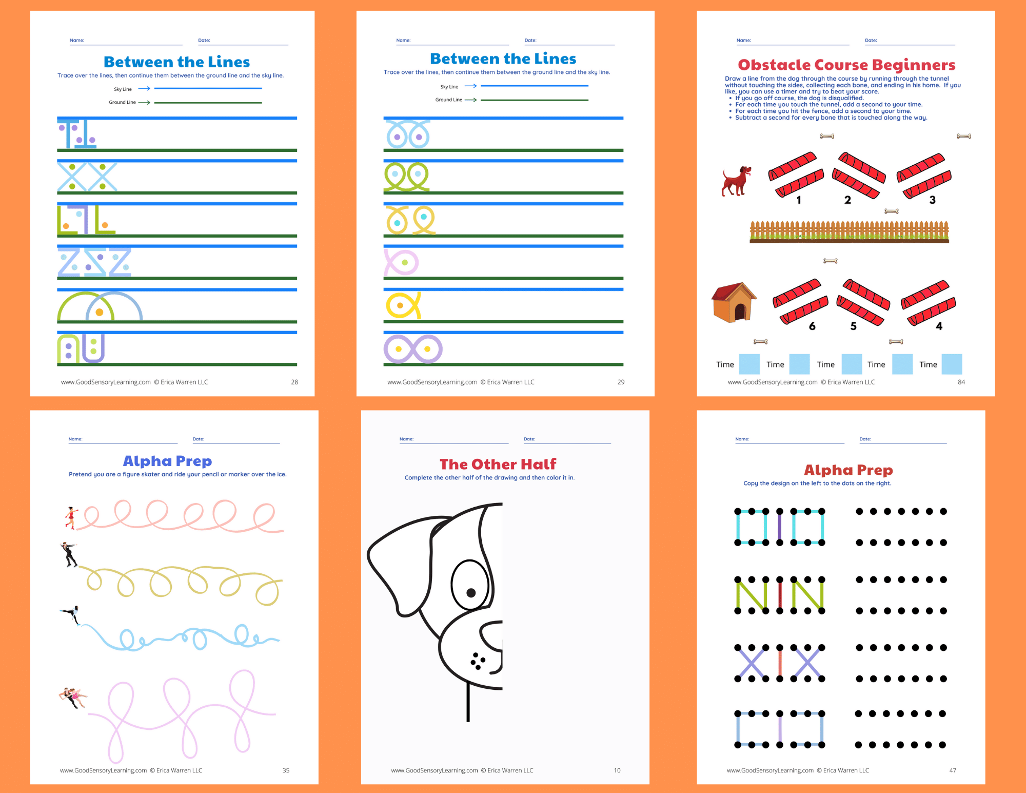 6 sample visual motor activity pages