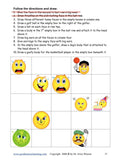 Grid with smiley faces for follow the directions and draw activity