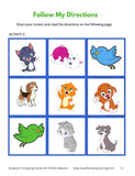 grid of animals for a child to color with directions.