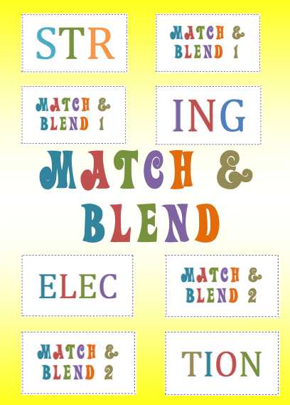 Collage of game cards for a remedial blending game