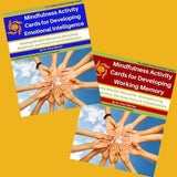 Cover of two mindfulness activity cards publications that shows children joining hands.