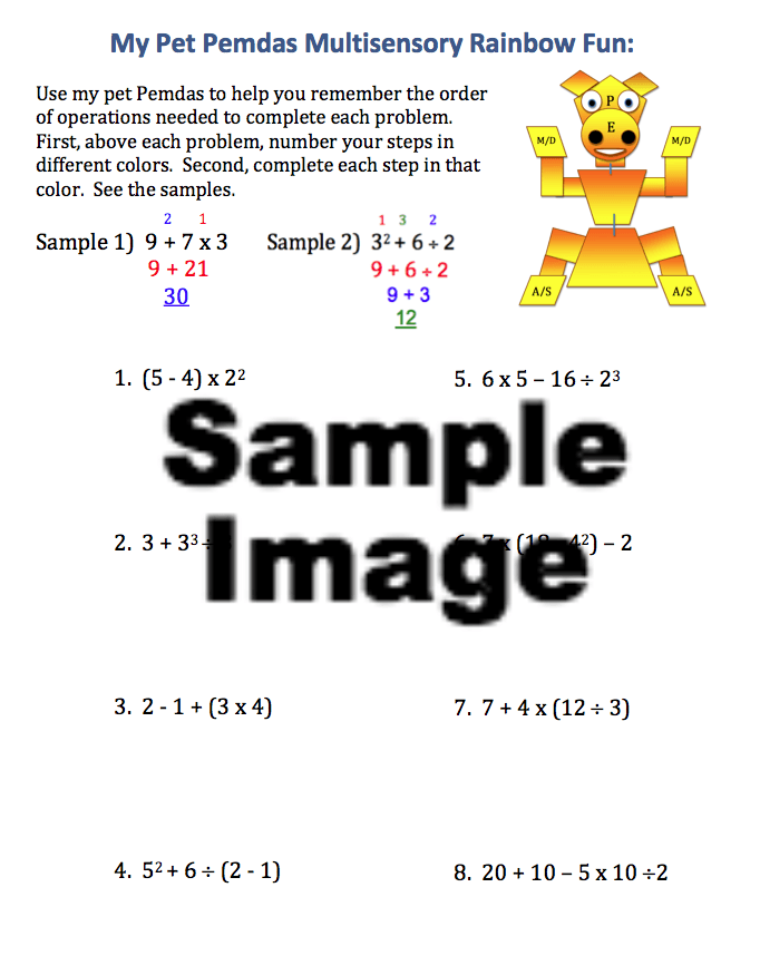 Order of operations worksheet sample