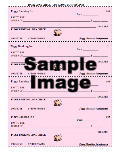 sample checks for piggy banking game