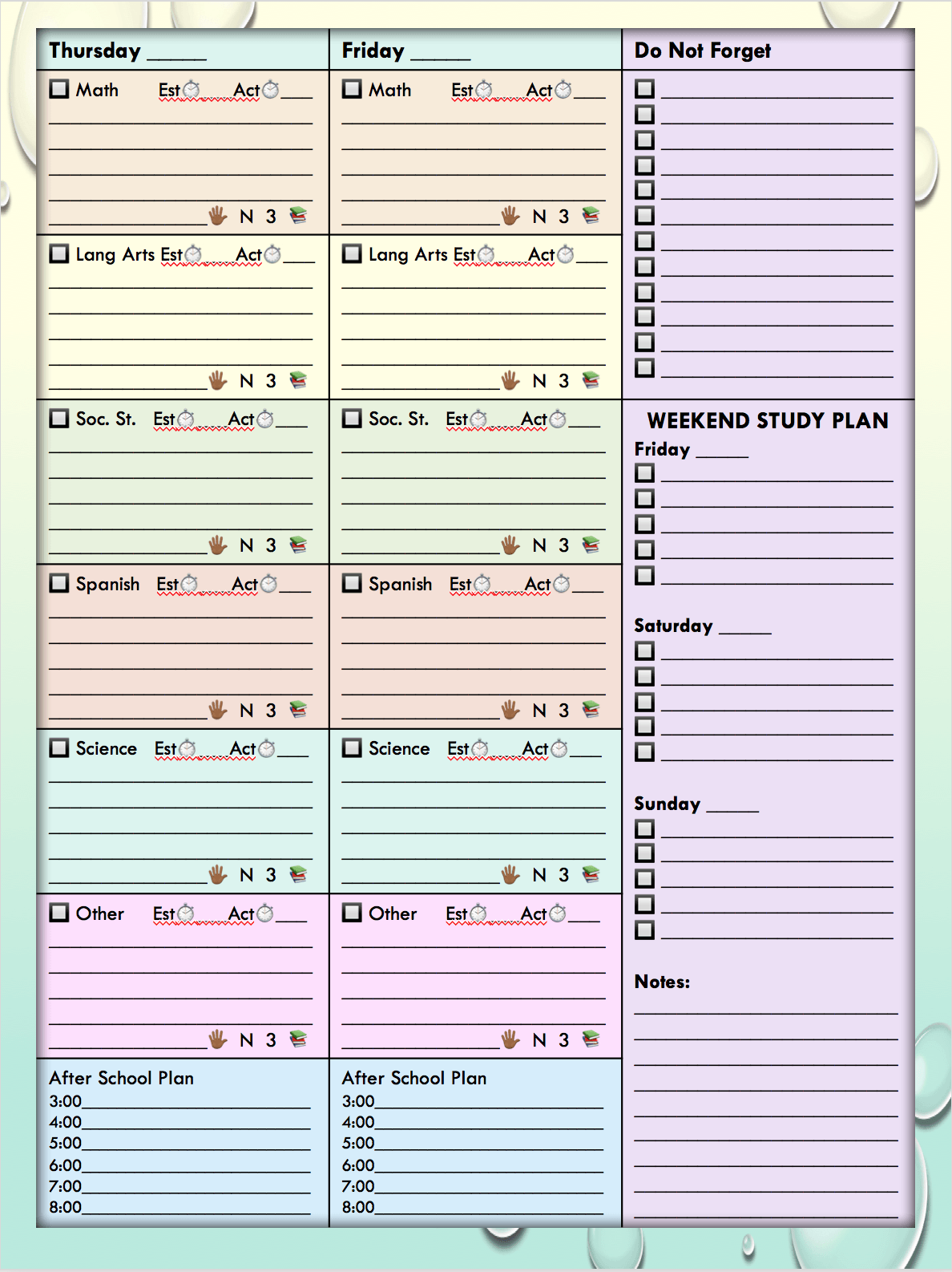Sample planner page