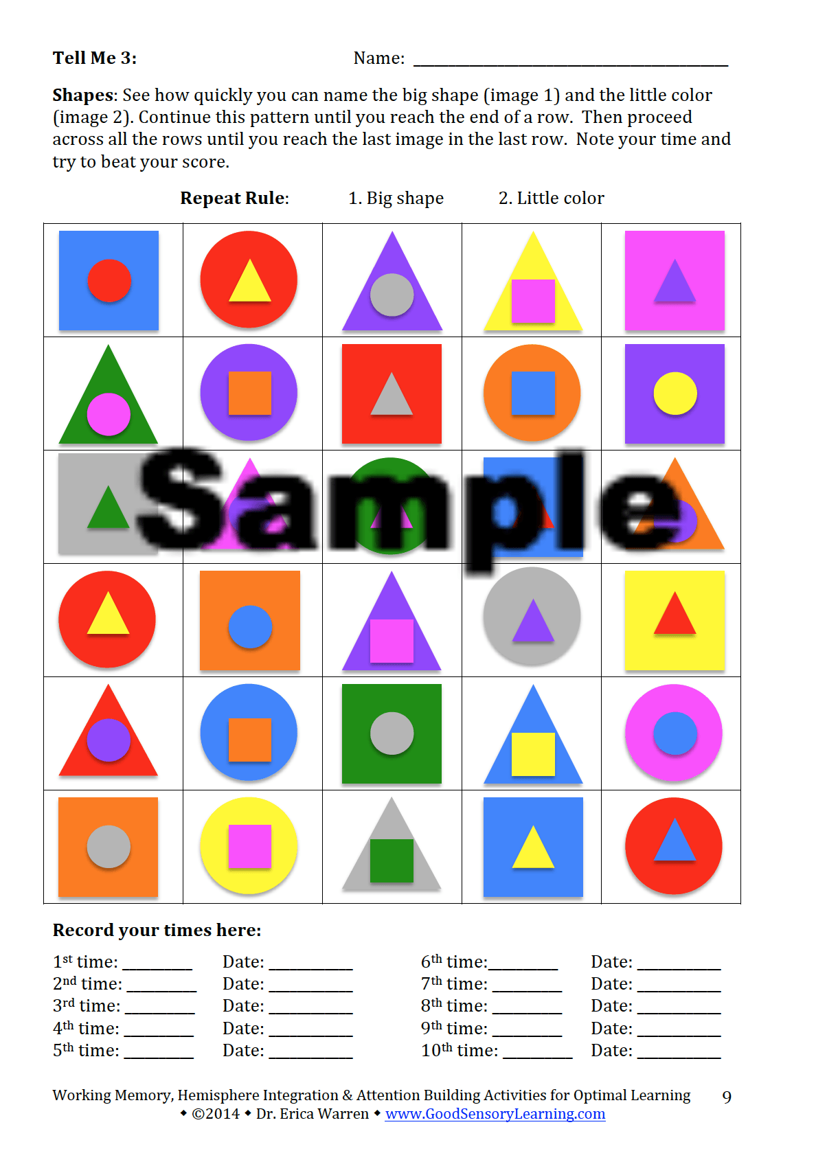 Working Memory & Integration activities| Good Sensory Learning