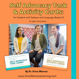Three students sitting and smiling in a circle for the cover of self advocacy task cards