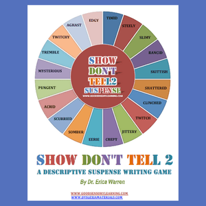 Colorful cover for Show Don't Tell Suspense Writing Game