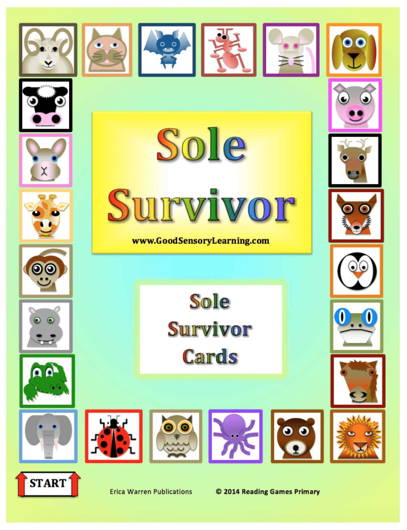 Reading board game with cute animal faces