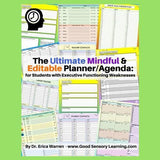 Colorful collage of pages from The Ultimate and Mindful Editable Planner